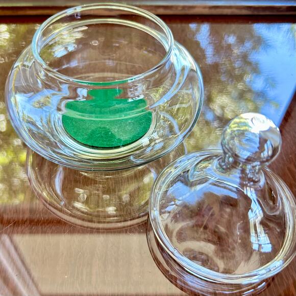 Vintage Clear Glass Apothecary Jar with Green Velvet Insert – 5" Tall - Picture 4 of 15